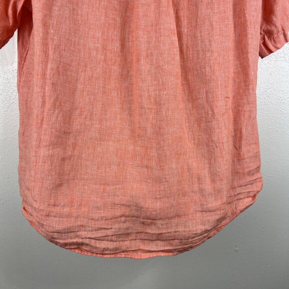 Lands End Button Up Shirt Men Large 16-16 ½ Traditional Fit Orange Short Sleeve - Picture 10 of 11